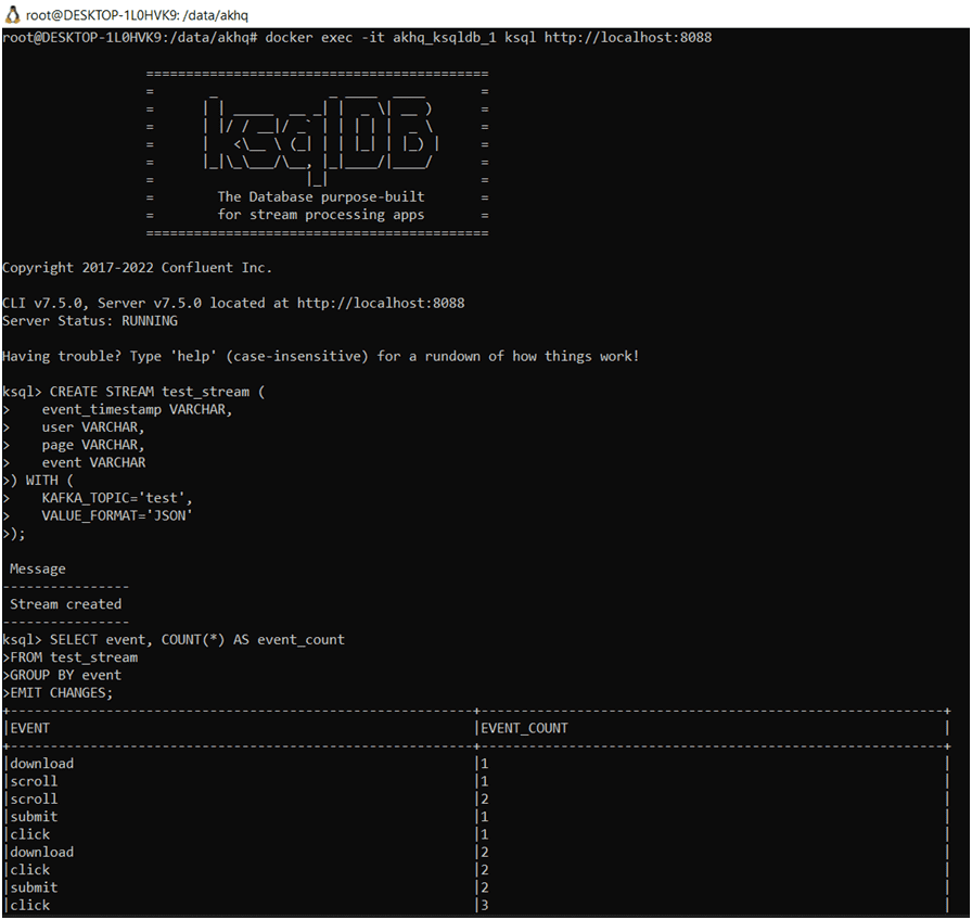 ksqlDB CLI Docker WSL Kafka SQL