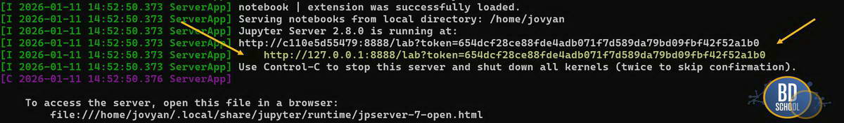 URL link and token for access web console Jupyter notebook for every running